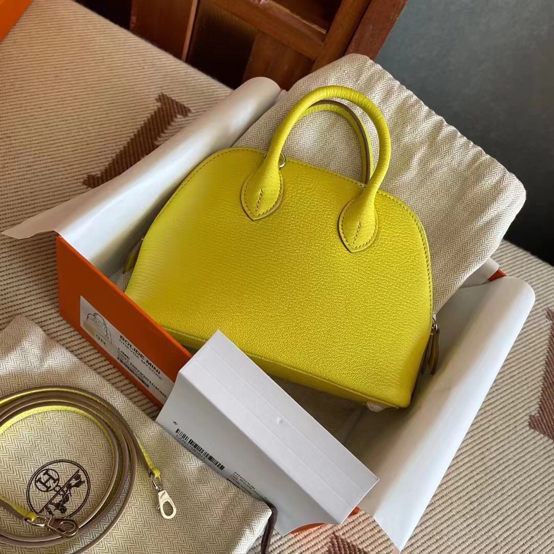 Hermes Bolide 1923 Mini Handbag Shoulder Bag In Yellow Evercolor Leather